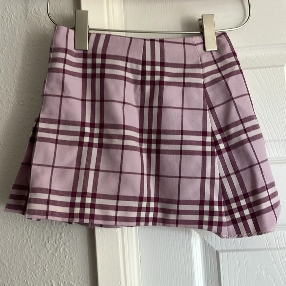 Burberry Girls Purple Plaid Pleated Wool Blend Mini Skirt